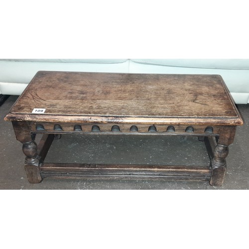 109 - REPRODUCTION OAK LUNETTE CARVED STOOL