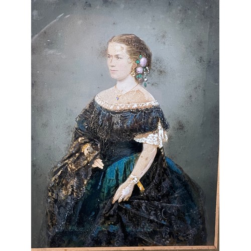 345 - WATER COLOUR PORTRAIT OF LADY IN A BLUE LACE DRESS HEIGHTENED IN GOUACHE SIGNED BARNARD REGENT STREE... 