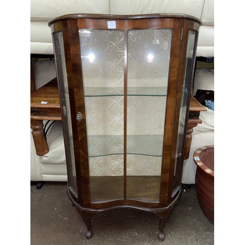 92A - WALNUT GLASS CABINET ON CABRIOLE LEGS