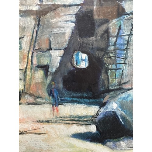 338 - PASTEL DRAWING OF FIGURE BEFORE COASTAL CAVE