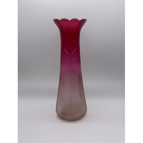 507 - CRANBERRY OMBRÉ ETCHED FLARED VASE