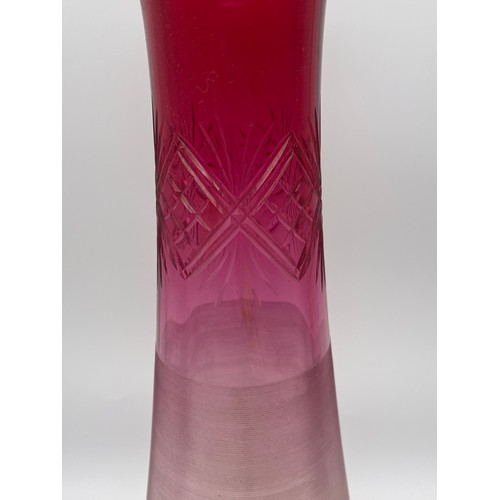 507 - CRANBERRY OMBRÉ ETCHED FLARED VASE