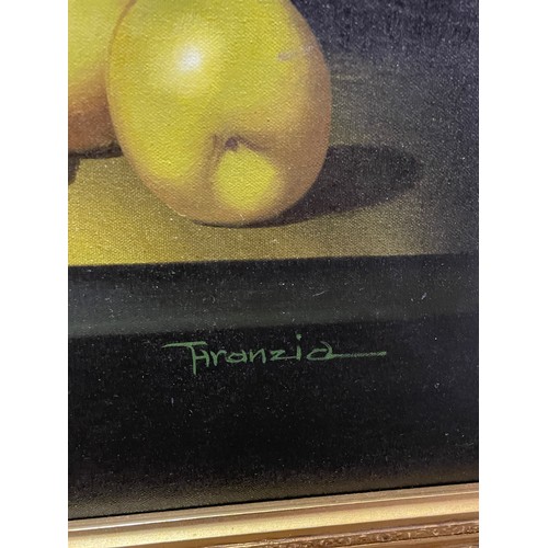 376 - OIL ON CANVAS STILL LIFE OF FRUIT AND WINE GOBLETS BY FRANZIA