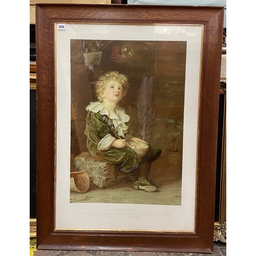 369 - LITHOGRAPHIC PRINT OF BUBBLES AFTER MILLAIS IN OAK FRAME