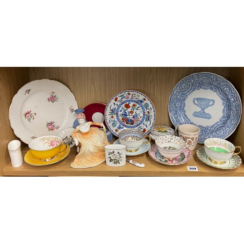 309 - SHELF OF WINDSOR SPODE AND OTHER BONE CHINA,WEDGWOOD JASPER WARE, DECORATIVE PLATES