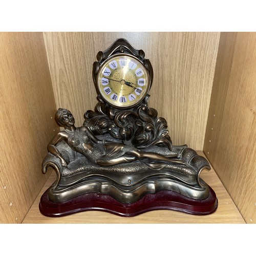 195 - BRONZE EFFECT ART DECO STYLE FIGURAL MANTLE TIMEPIECE