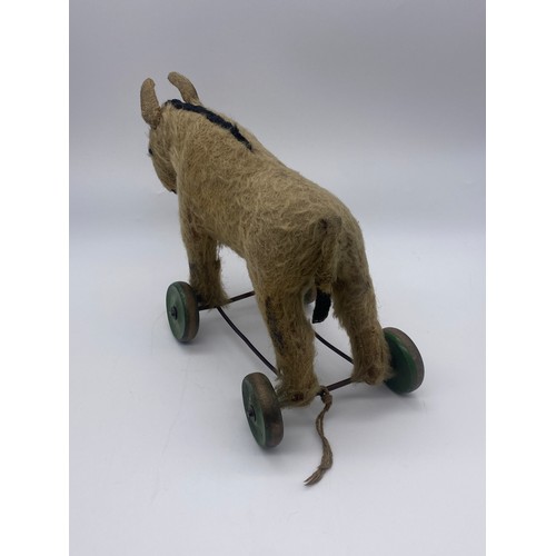 431 - EARLY 20TH CENTURY PLUSH PULL ALONG DONKEY