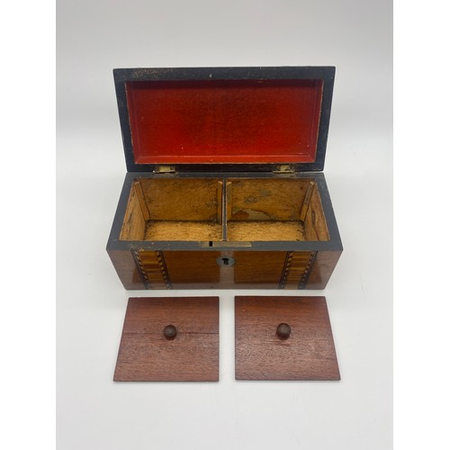 430 - SMALL VICTORIAN WALNUT AND TUMBRIDGE BANDED TEA CADDY