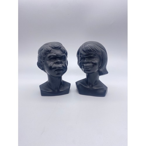 523 - PAIR OF TAKACES STUDIO ABORIGINAL POTTERY BUSTS