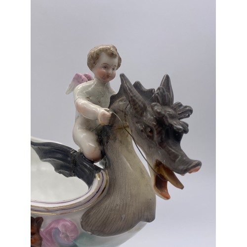 197 - DRESDEN PORCELAIN CHERUB GONDOLIER PEDESTAL VASE A/F