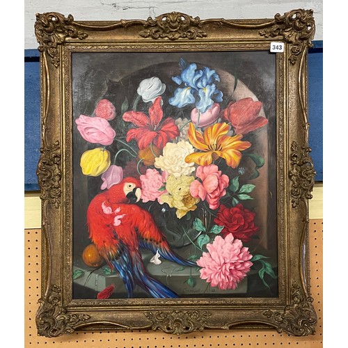 343 - K. CRESSWELL (1940-1989) OILS ON BOARD OF A STILL LIFE OF FLOWERS AND PARAKEET SIGNED AND DATED 62 I... 