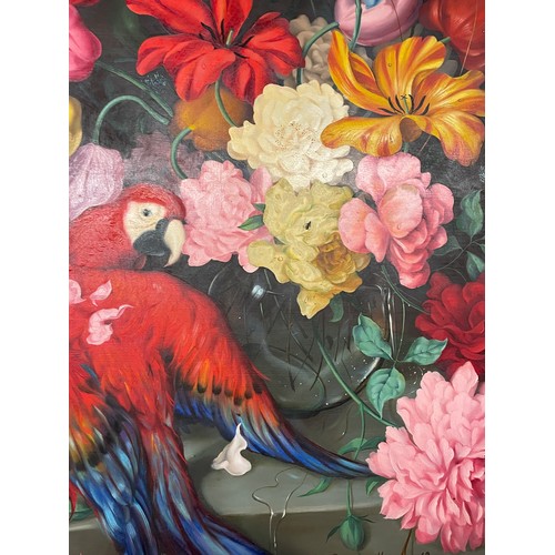 343 - K. CRESSWELL (1940-1989) OILS ON BOARD OF A STILL LIFE OF FLOWERS AND PARAKEET SIGNED AND DATED 62 I... 