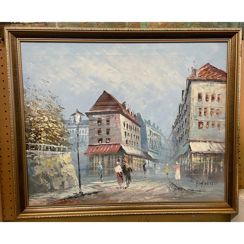 329 - SMALL OIL ON CANVAS OF A PARISIENNE STREET SCENE SIGNED BURNETT