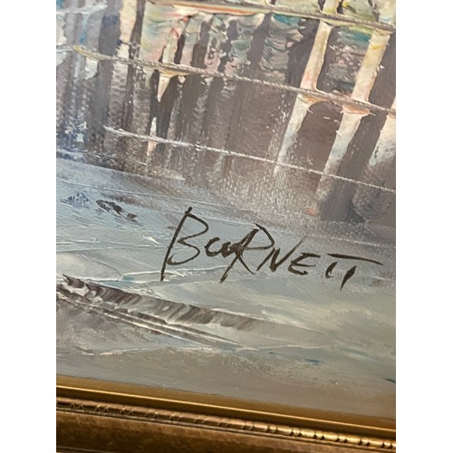 329 - SMALL OIL ON CANVAS OF A PARISIENNE STREET SCENE SIGNED BURNETT