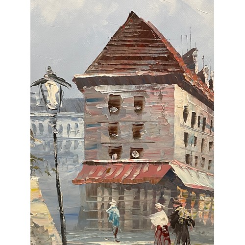 329 - SMALL OIL ON CANVAS OF A PARISIENNE STREET SCENE SIGNED BURNETT