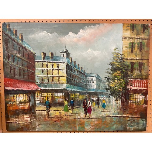 330 - OIL ON CANVAS OF A PARISIENNE STREET SCENE