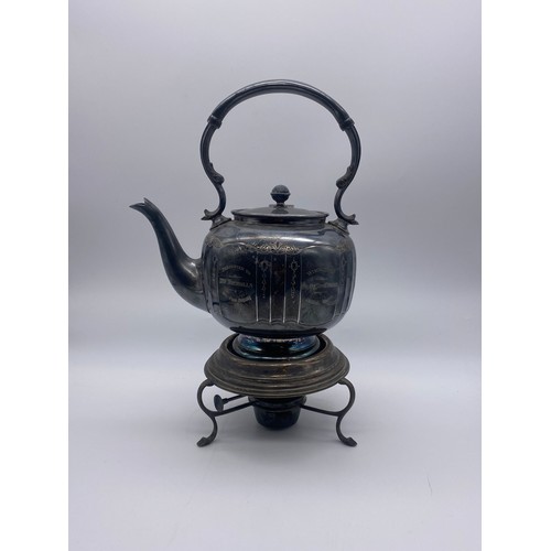 218 - 1927 WIMBLEDON PLATED SPIRIT KETTLE ON STAND