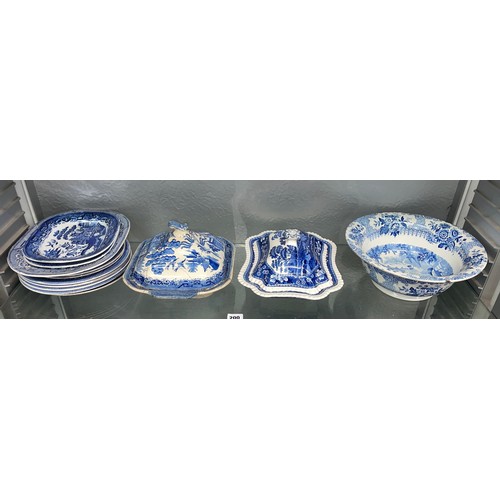 200 - MAINLY 19TH CENTURY BLUE AND WHITE TRANSFER PRINTED TUREENS AND COVERS, PLATES, AND OVAL DISHES