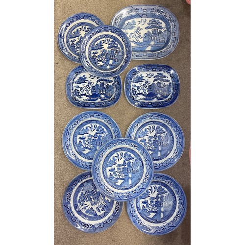 200 - MAINLY 19TH CENTURY BLUE AND WHITE TRANSFER PRINTED TUREENS AND COVERS, PLATES, AND OVAL DISHES