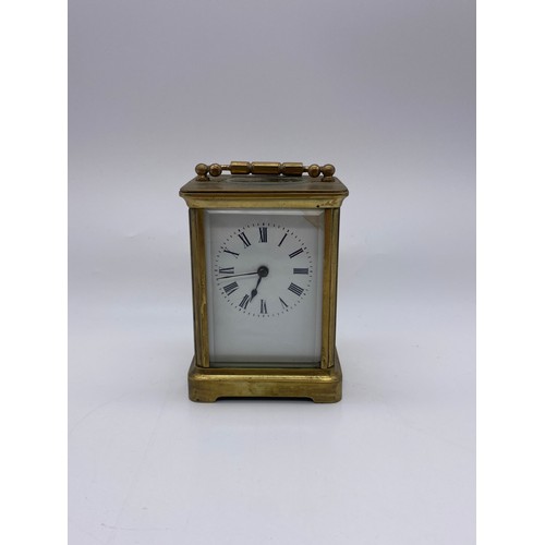 509 - BRASS CARRIAGE CLOCK WITH KEY