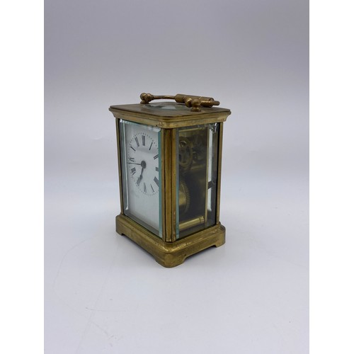 509 - BRASS CARRIAGE CLOCK WITH KEY