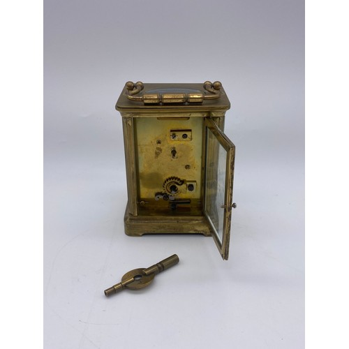 509 - BRASS CARRIAGE CLOCK WITH KEY