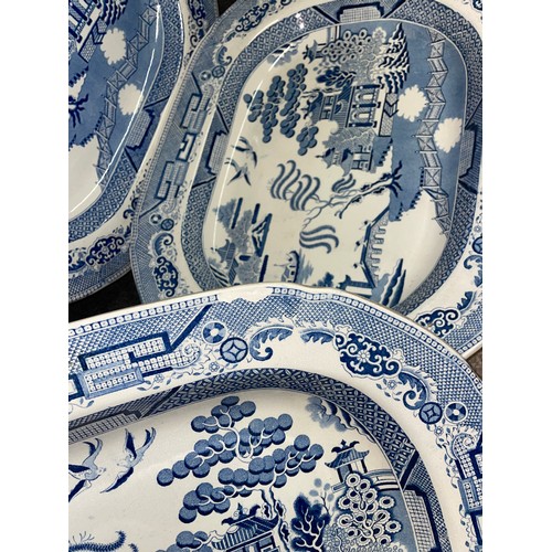 201 - FIVE 19TH CENTURY BLUE AND WHITE TRANSFER PRINTED BLUE AND WHITE MEAT PLATTERS