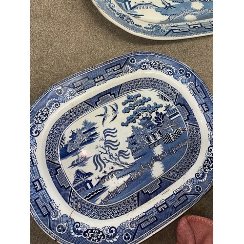 201 - FIVE 19TH CENTURY BLUE AND WHITE TRANSFER PRINTED BLUE AND WHITE MEAT PLATTERS