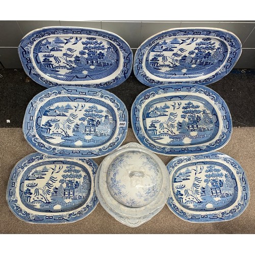 202 - QTY OF 19TH CENTURY BLUE AND WHITE TRANSFER PRINTED PLATTERS AND PLATES