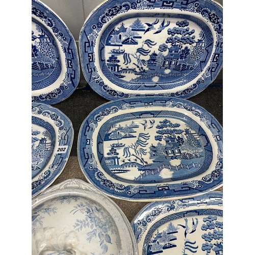 202 - QTY OF 19TH CENTURY BLUE AND WHITE TRANSFER PRINTED PLATTERS AND PLATES