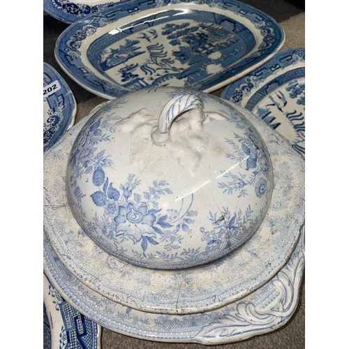 202 - QTY OF 19TH CENTURY BLUE AND WHITE TRANSFER PRINTED PLATTERS AND PLATES