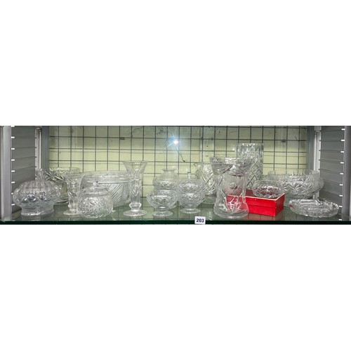 203 - SHELF OF CUT AND PRESSED GLASSWARE