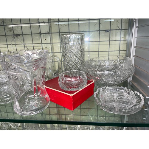 203 - SHELF OF CUT AND PRESSED GLASSWARE