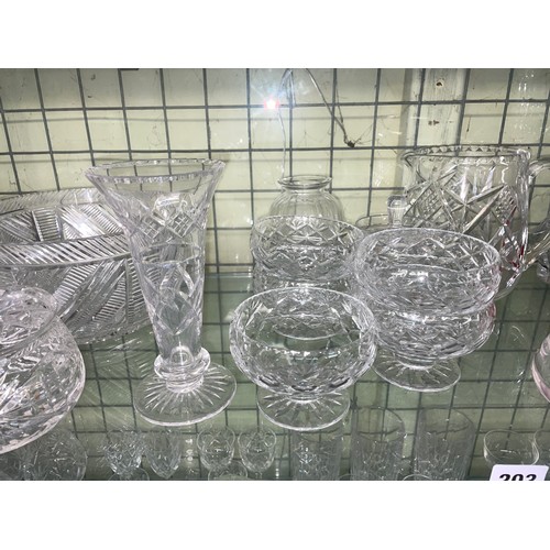 203 - SHELF OF CUT AND PRESSED GLASSWARE