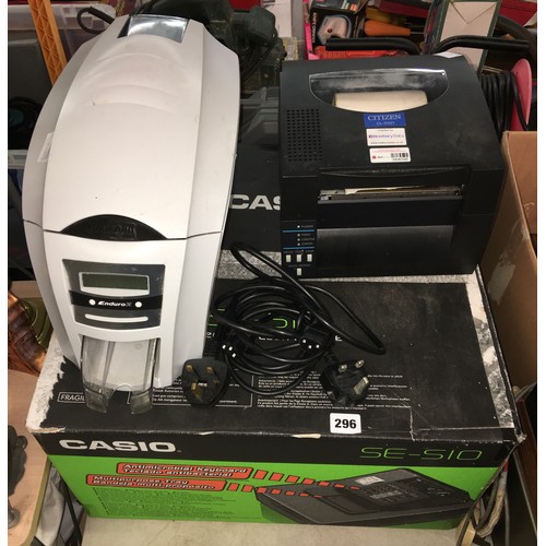 296 - CASIO SE S10 CASH TILL AND CITIZEN PRINTER, AND A MAGIECARD ENDURO 3E DUAL SIDED CARD PRINTER