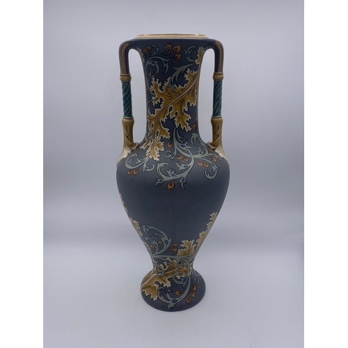 494 - METTLACH 2414 ART NOUVEAU TWIN HANDLED ACANTHUS VASE