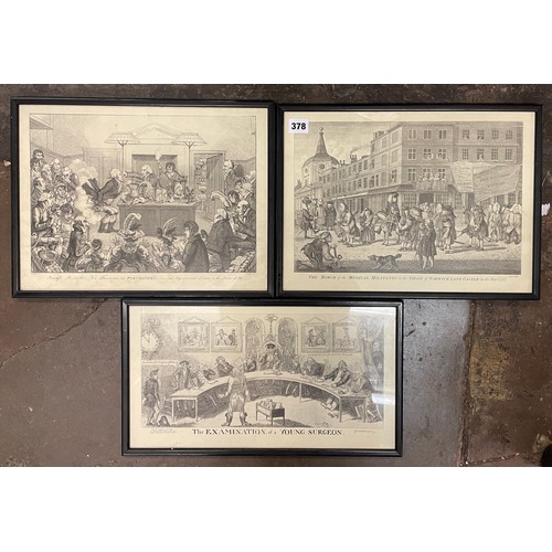 378 - SELECTION OF FACSIMILE 18TH 19TH CENTURY ETCHING 'THE MARCH OF THE MEDICAL MILIATANTS' AND  'THE EXA... 