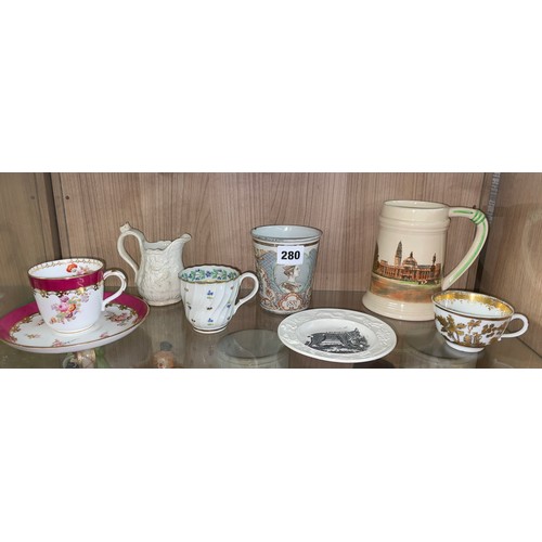 280 - 18TH/19TH CENTURY TEACUPS, MEISSEN TEA CUP, AND QUEEN VICTORIA ENAMEL BEAKER