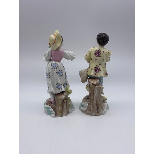 497 - PAIR OF VOLKSTEDT 18TH CENTURY STYLE FIGURE GROUPS OF THE BUTTERFLY CATCHERS A/F