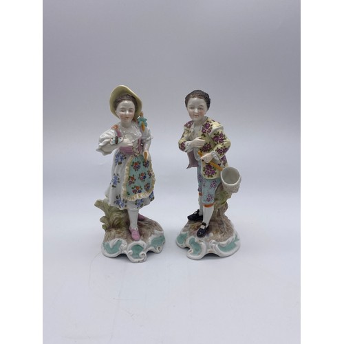 497 - PAIR OF VOLKSTEDT 18TH CENTURY STYLE FIGURE GROUPS OF THE BUTTERFLY CATCHERS A/F