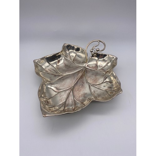 225 - WMF LEAF DISH, ART NOUVEAU HORS DOUVRES TRAY, OYSTER SHELL WITH KNIFE AND FORK AND A PLATED BOWL