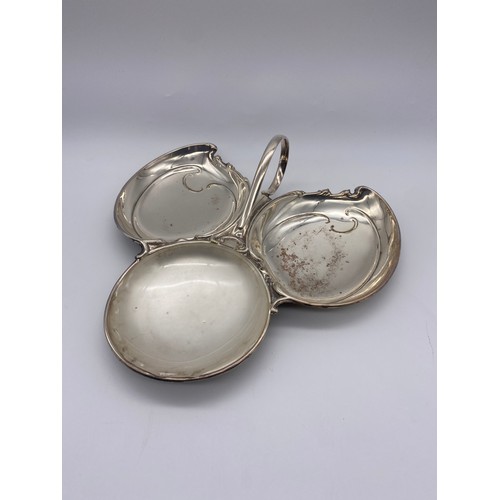 225 - WMF LEAF DISH, ART NOUVEAU HORS DOUVRES TRAY, OYSTER SHELL WITH KNIFE AND FORK AND A PLATED BOWL