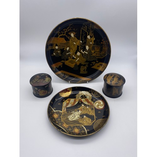 500 - JAPANESE BLACK LAQUERED JAR AND TRAY SET