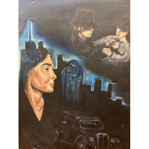 325 - OIL ON CANVAS 1930S CHICAGO GANGSTER COLLAGE