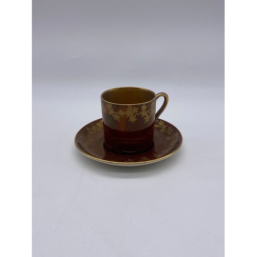 463 - CROWN DEVON ROUGE ROYALE GILDED IVY COFFEE CAN AND SAUCER