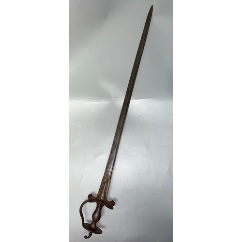 475 - 19TH CENTURY NIELLO WORK INDIAN FIRANGI STRAIGHT BLADE SWORD