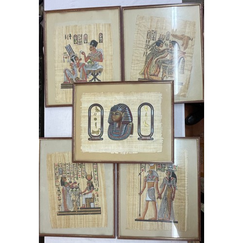 608 - FIVE EGYPTIAN PAPYRUS PICTURES F/G