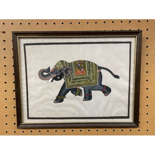 594 - INDIAN SILK PAINTING OF DRESSED ELEPHANT F/G