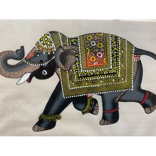 594 - INDIAN SILK PAINTING OF DRESSED ELEPHANT F/G