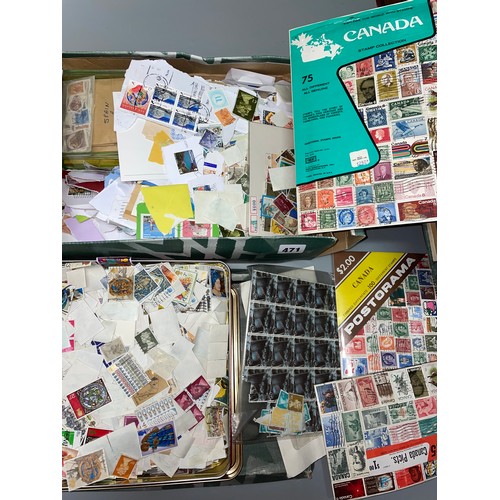 471 - LARGE SHOE BOX AND TIN OF POSTAGE STAMPS INC APPROVAL PACKS